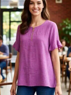 Harve Benard Women's Small Purple Semi-Sheer Quarter Zip Top New